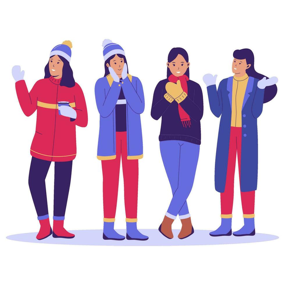 grupo do mulher pessoas dentro inverno roupas. inverno pessoas coleção. plano Projeto ilustração vetor