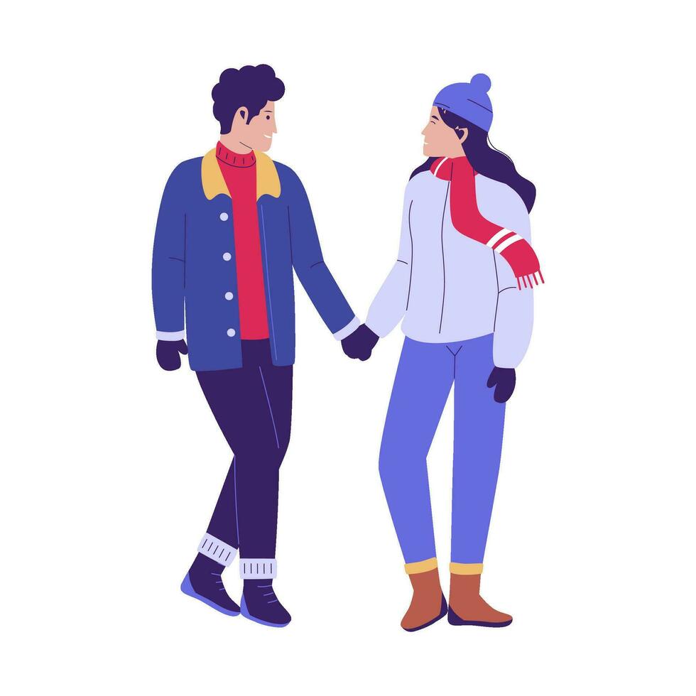 conceito ilustração do jovem casal vestindo inverno roupas. plano Projeto ilustração vetor