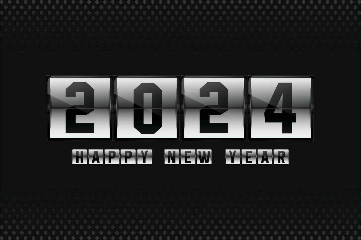 a comemorar feliz Novo ano 2024. com giro borda estilo, em na moda mecânico fundo vetor