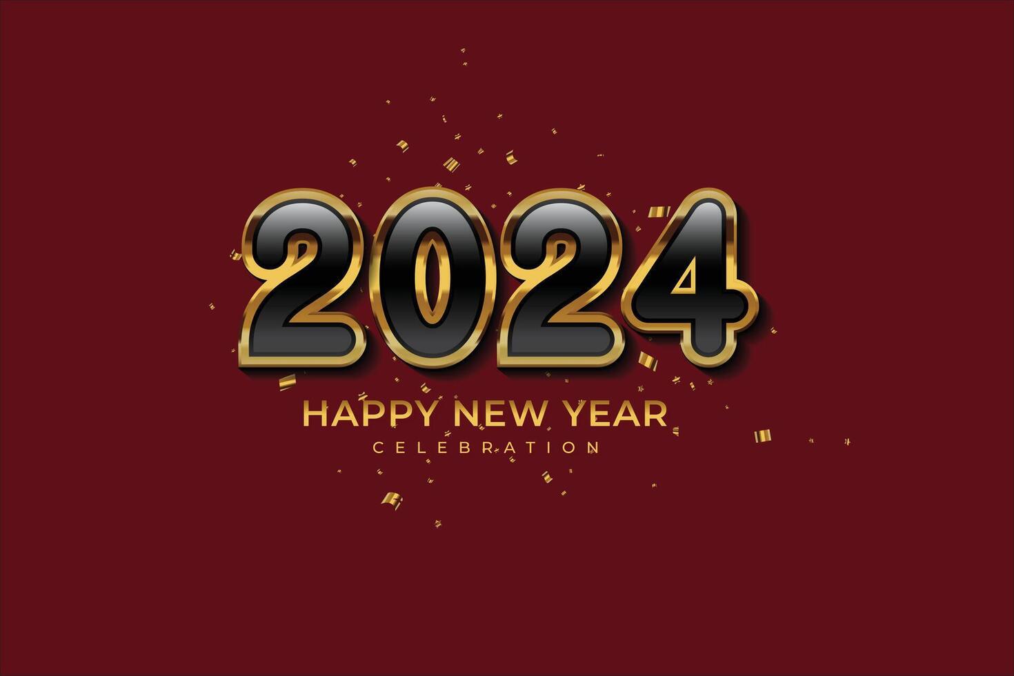 a comemorar feliz Novo ano 2024. com Preto gradiente número de ouro, em elegante fundo vetor