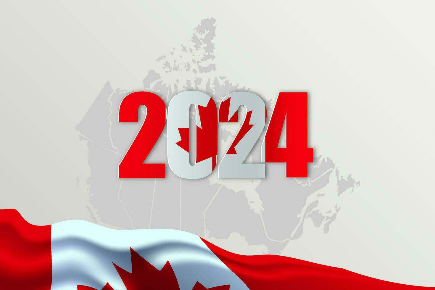 feliz Novo ano 2024. festivo realista decoração. comemoro 2024 festa em Canadá país bandeira e mapas. vetor