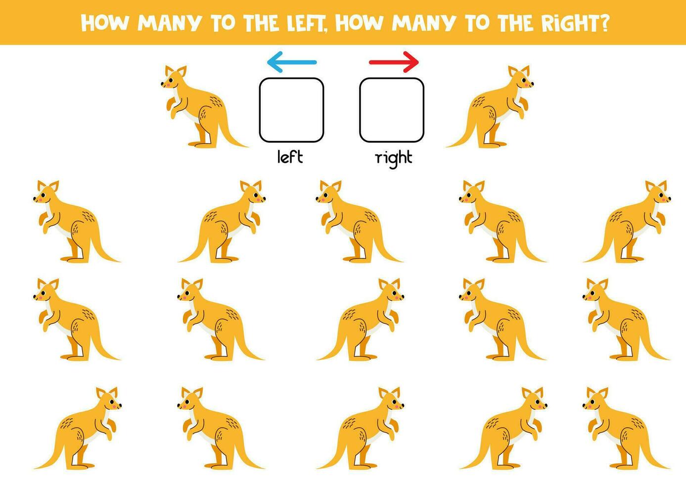 esquerda ou certo com fofa desenho animado canguru. lógico planilha para pré-escolares. vetor