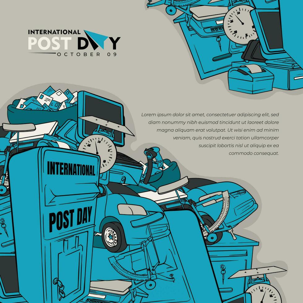 internacional postar dia ilustração com rabisco arte do postal Ferramentas Projeto para postar dia campanha vetor
