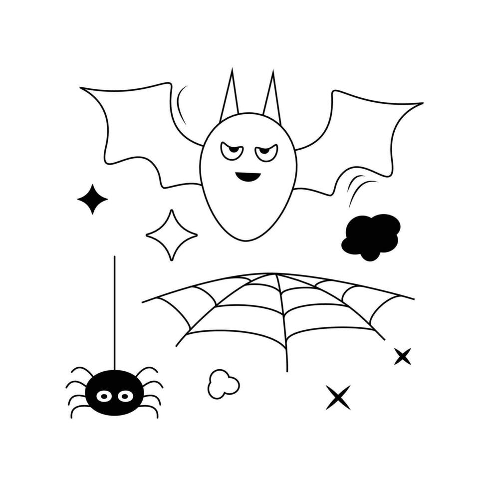 dia das Bruxas desenho animado elementos. bastão e aranha. vetor