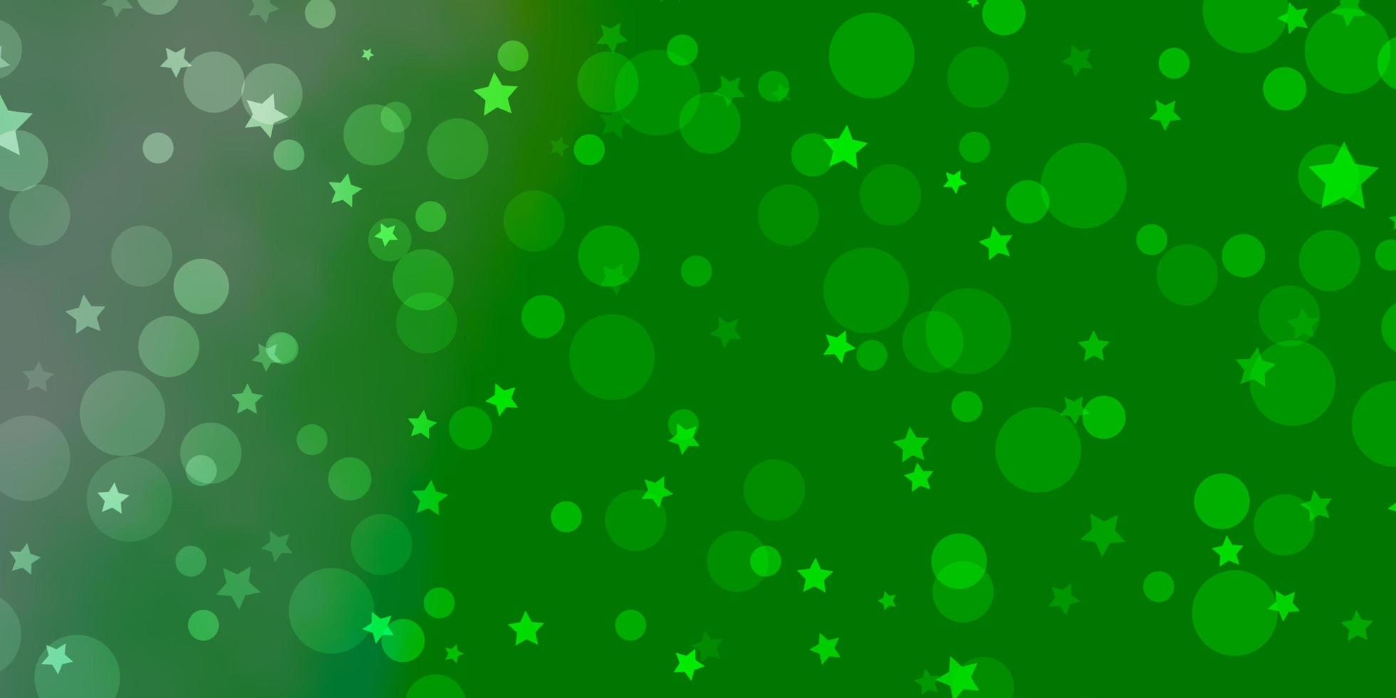 textura de vetor verde claro com círculos, estrelas.