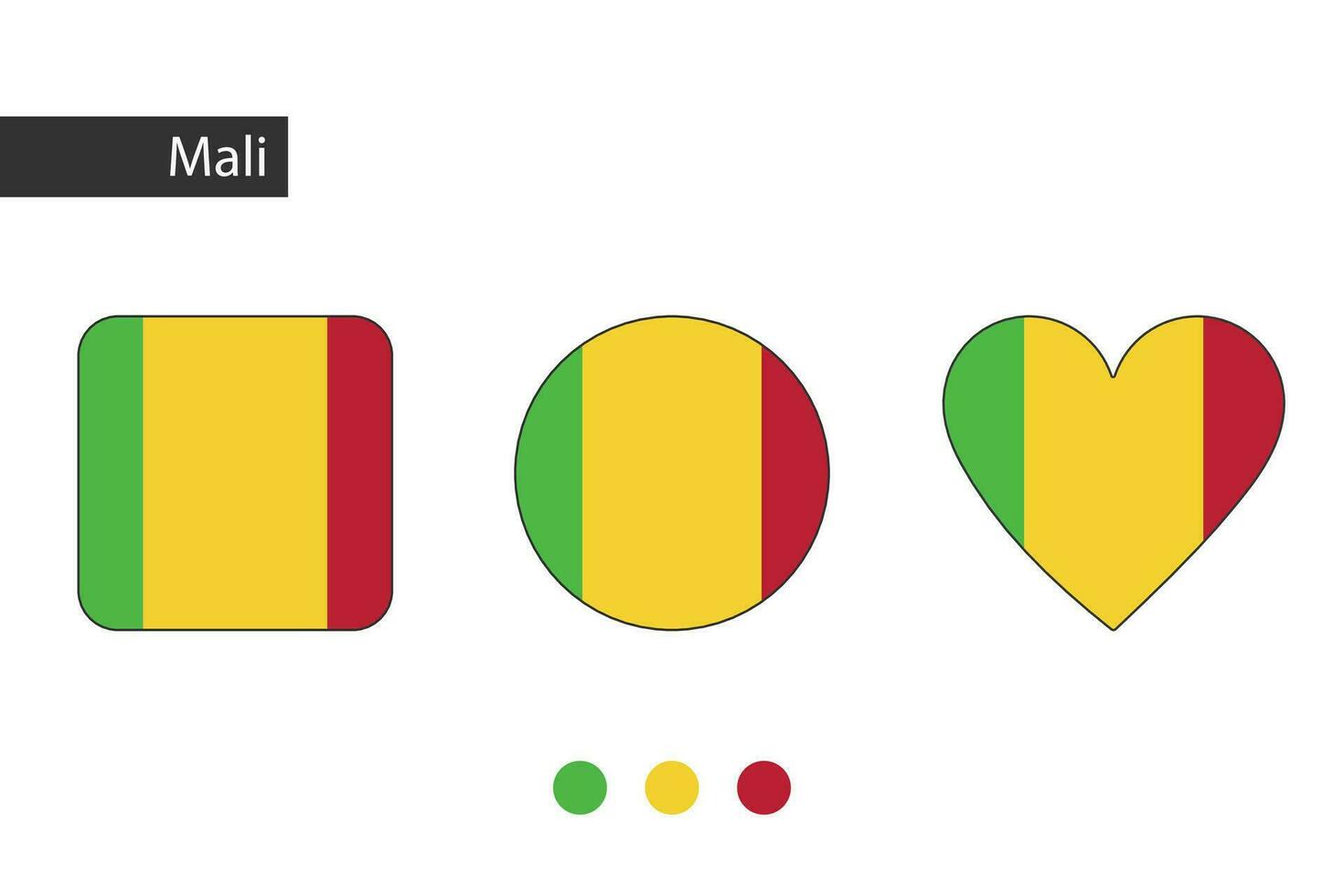 mali 3 formas quadrado, círculo, coração com cidade bandeira. isolado em branco fundo. vetor