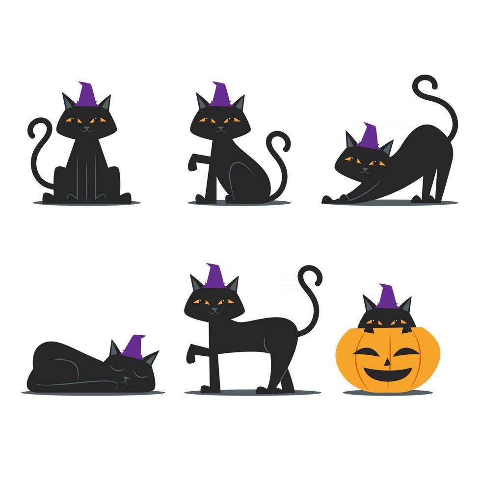 conjunto de caracteres do gato preto vetor