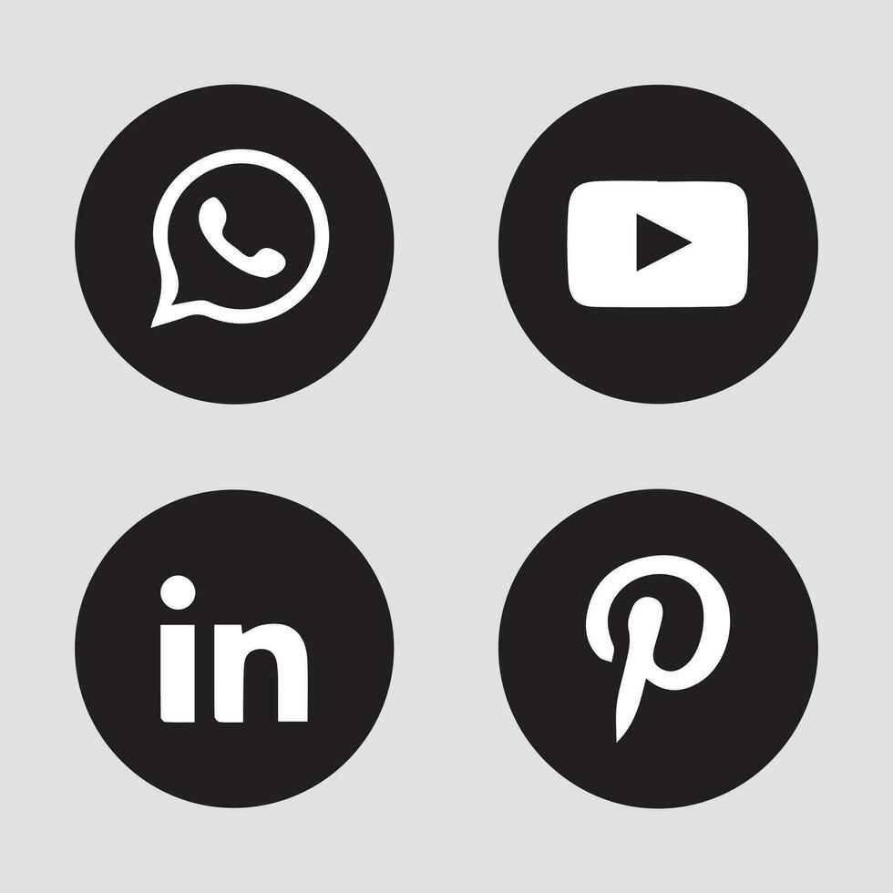 coleção de logotipo de mídia social popular. facebook, instagram, twitter, linkedin, youtube, telegram, vimeo, snapchat, whatsapp. conjunto editorial realista. vetor