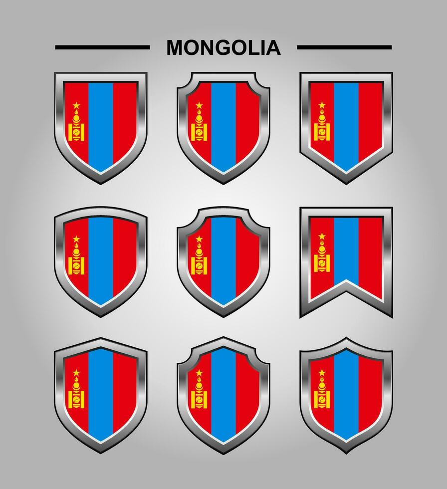Mongólia nacional emblemas bandeira e luxo escudo vetor