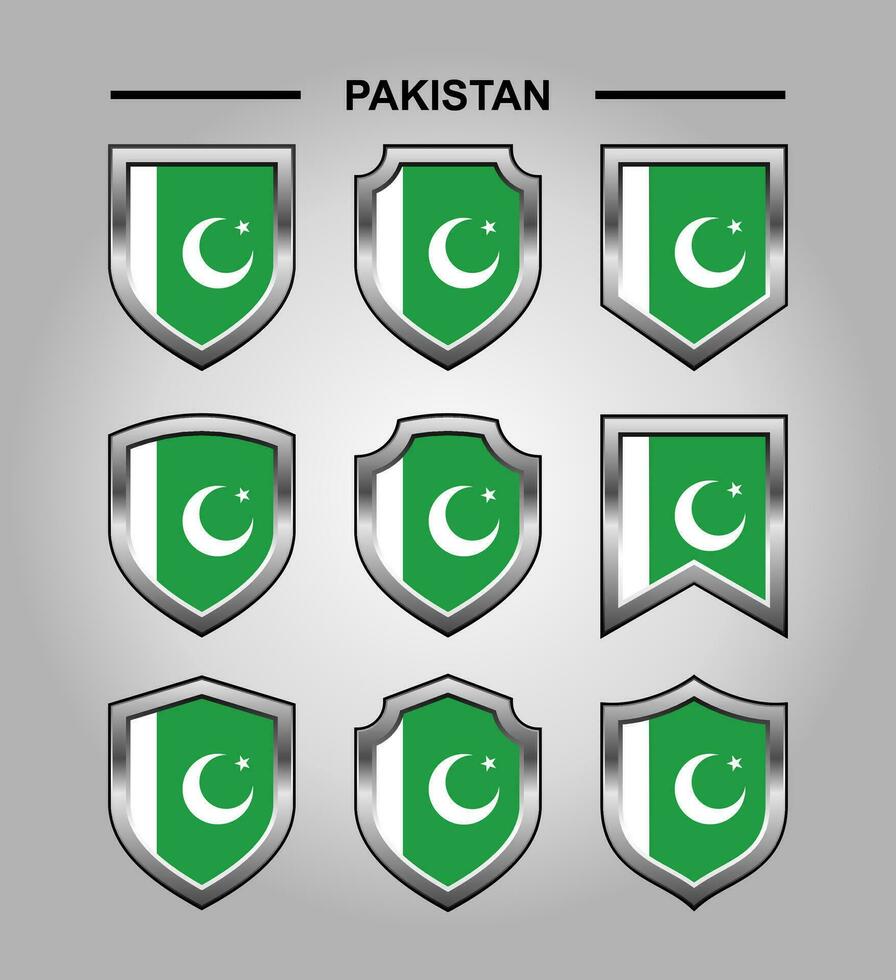 Paquistão nacional emblemas bandeira e luxo escudo vetor