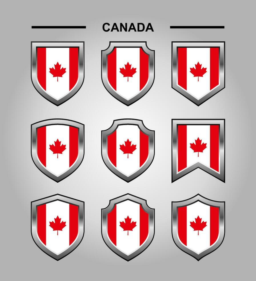 Canadá nacional emblemas bandeira e luxo escudo vetor
