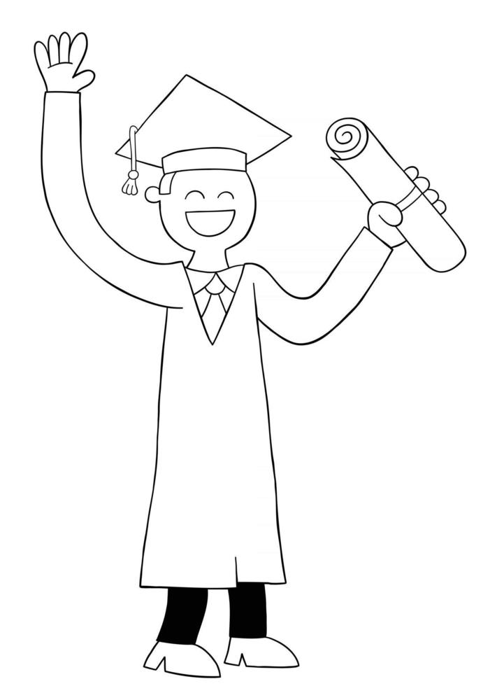 estudante de desenho animado formado e com diploma, ilustração vetorial vetor