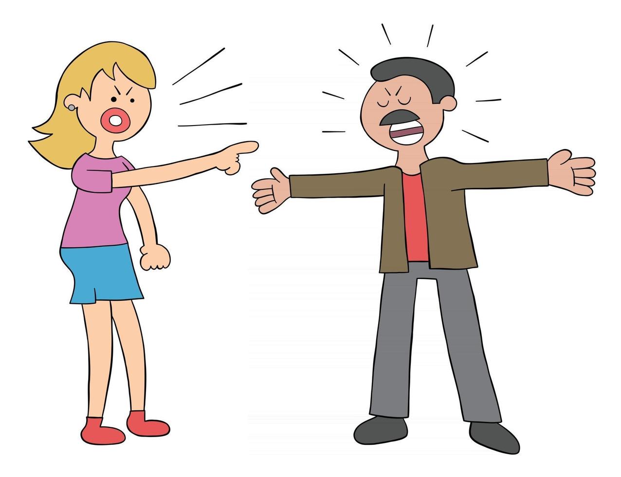 esposa e marido dos desenhos animados com raiva e discutindo, ilustração vetorial vetor