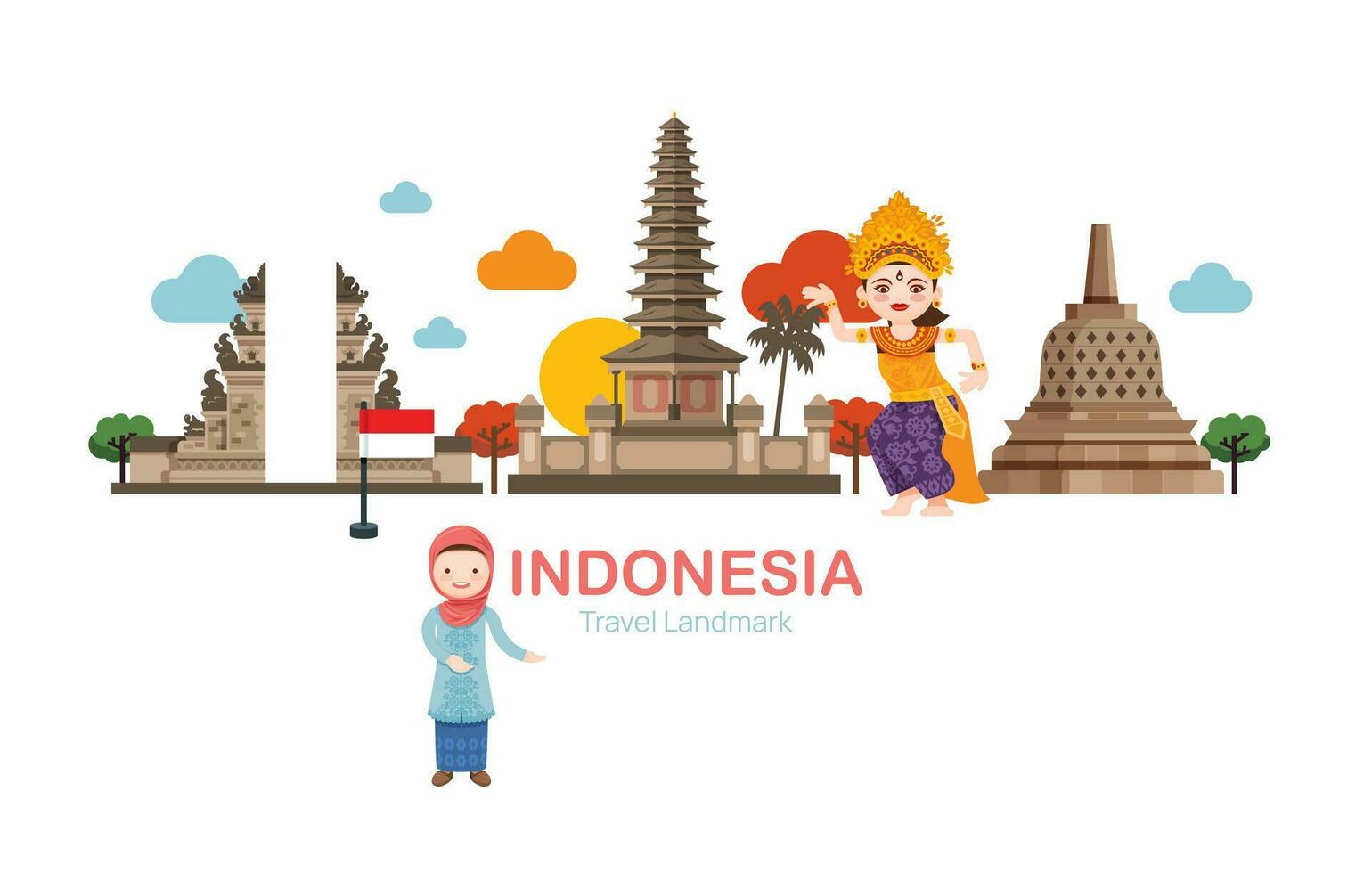 Indonésia viagem elementos marco.vetor ilustração vetor