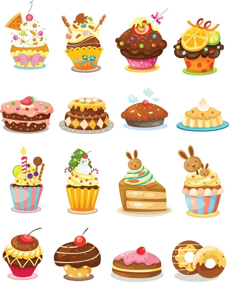 ilustração de vetor de cupcake de conjunto isolado