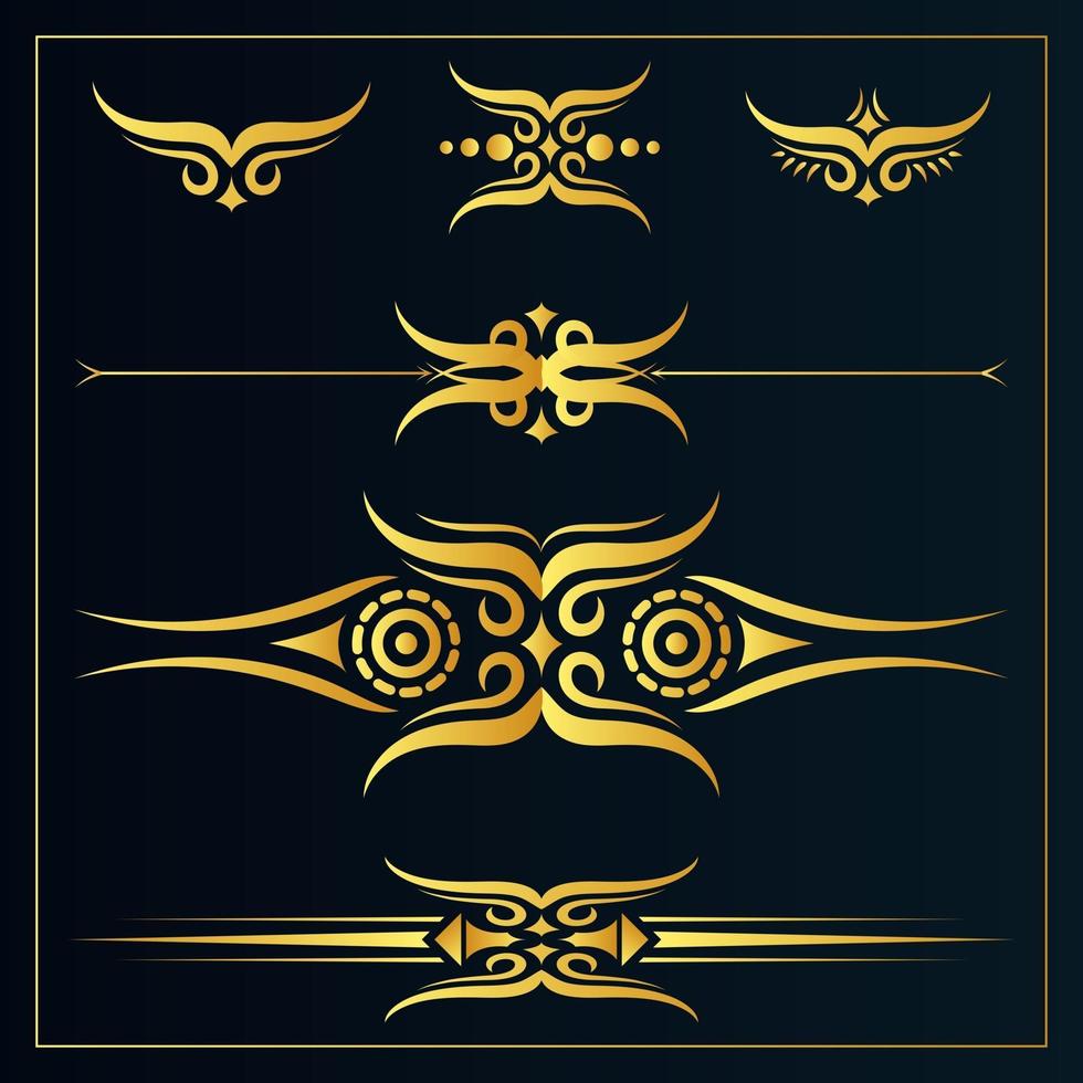 elementos de design caligráfico dourado em fundo preto vetor