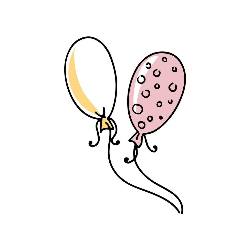 balões dentro rabisco estilo em uma branco fundo. festivo conceito. mão desenhado vetor colori esboço ícone.