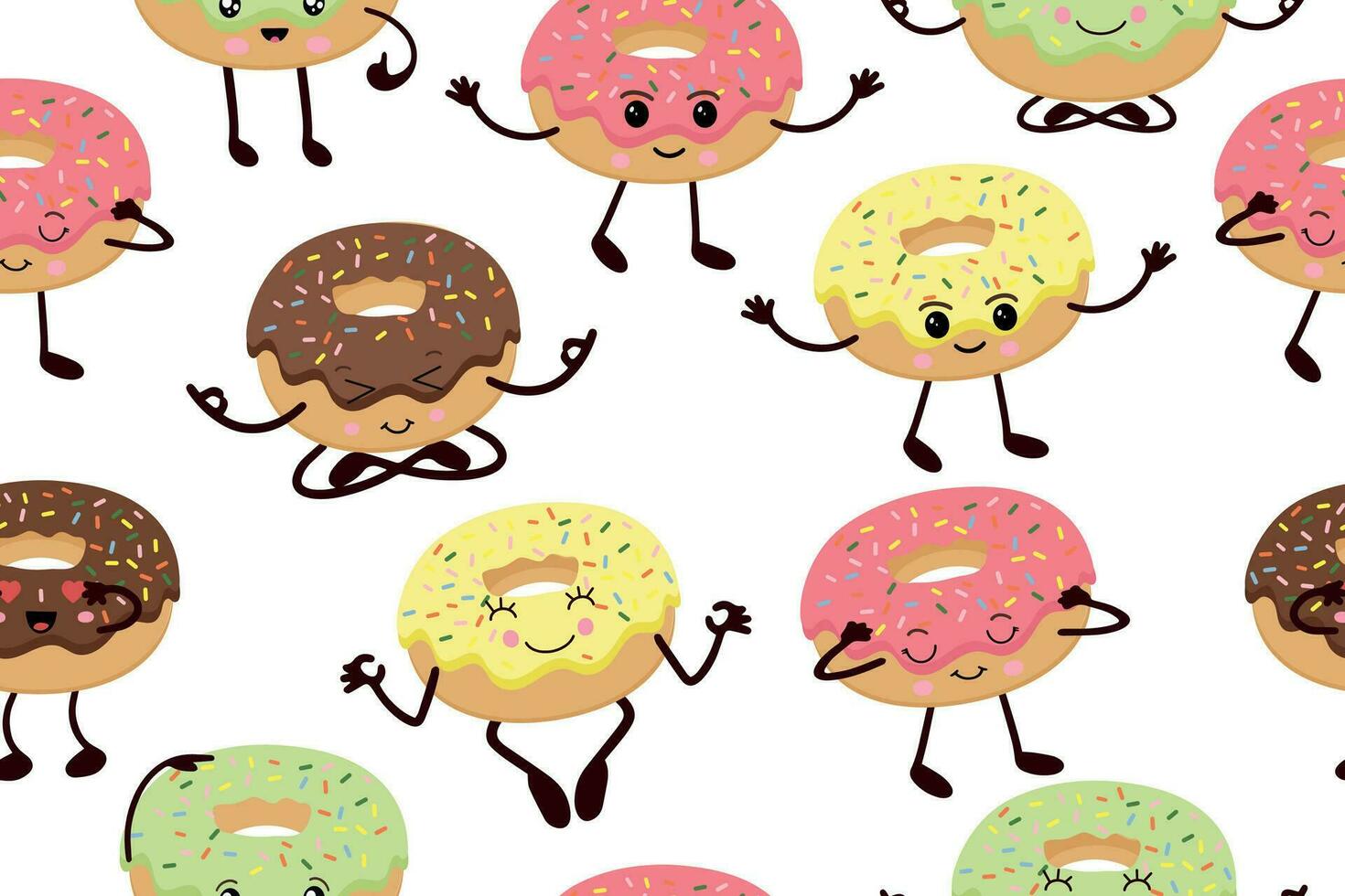 desatado padronizar com fofa fofa engraçado rosquinhas dentro kawaii estilo. vetor