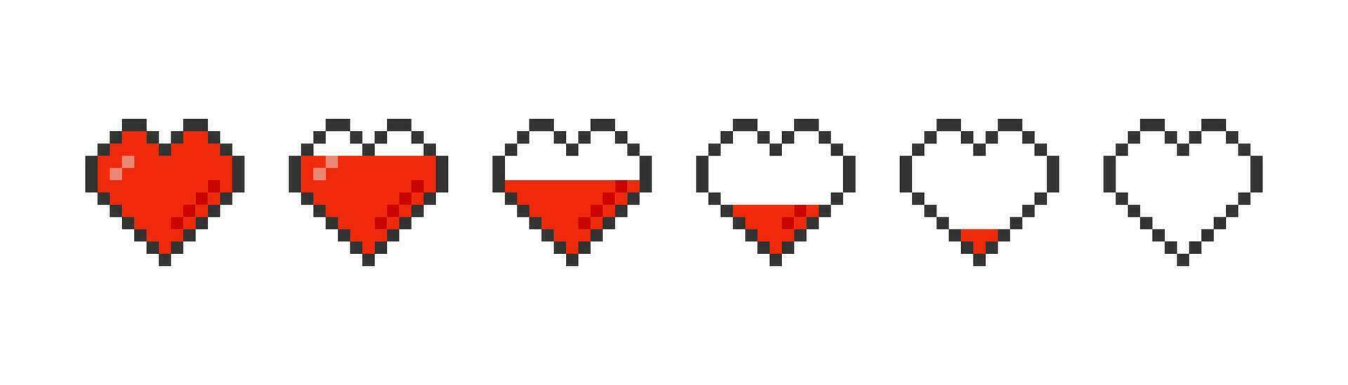 pixelizada vermelho coração ícone em luz fundo. xp níveis símbolo. fofa coração, jogos elemento. esboço plano e colori estilo. vetor ilustração.