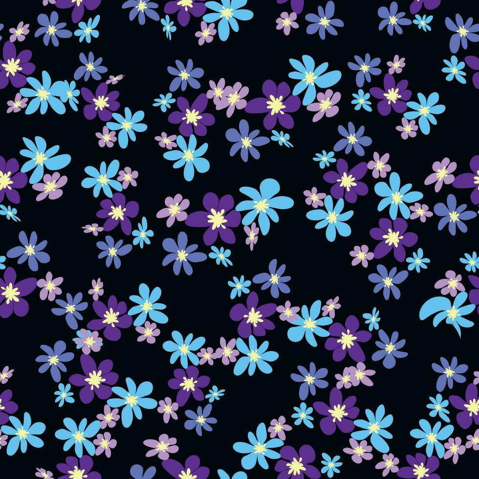 floral desatado padronizar com Ticiano, lavanda, azul, roxa camomila flor e folhas em pastel fundo vetor