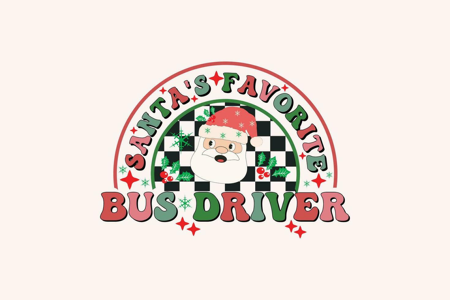 papai noel favorito ônibus motorista Natal retro tipografia camiseta Projeto vetor