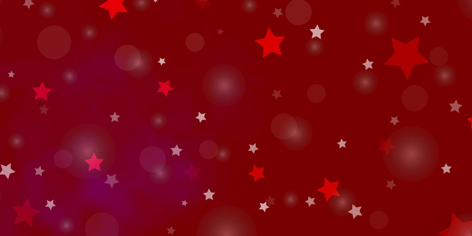 layout de vetor rosa claro, vermelho com círculos, estrelas.