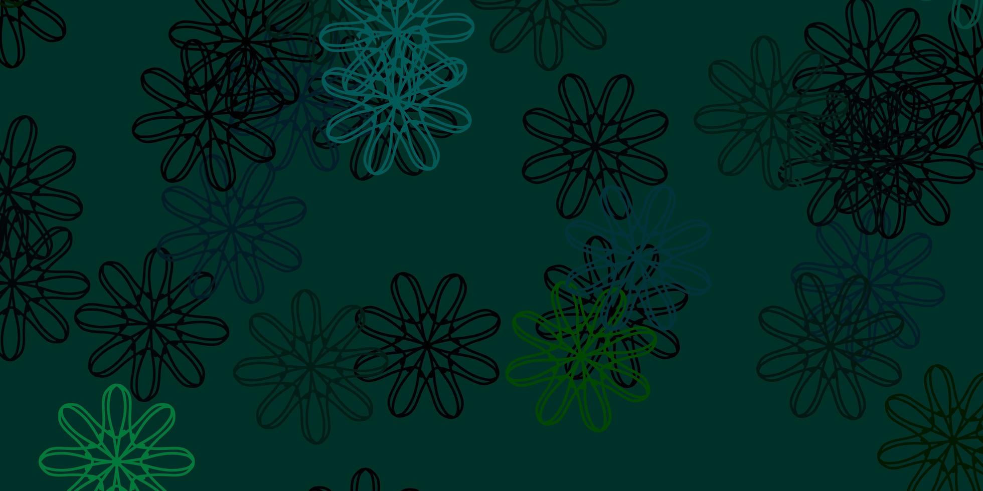 textura de doodle de vetor de azul e verde claro com flores.