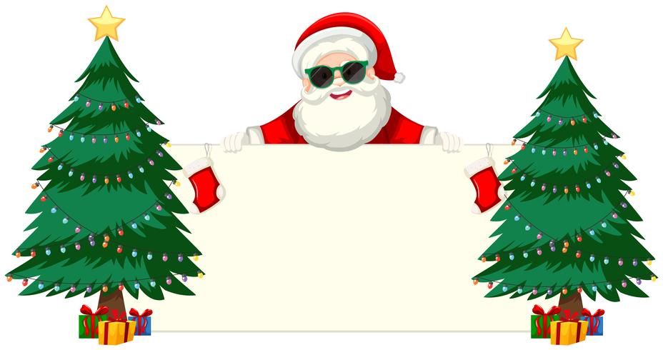 Papai Noel com óculos de sol, segurando o quadro em branco vetor