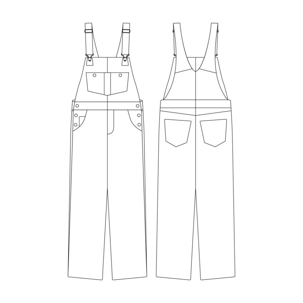 modelo babador No geral jeans vetor ilustração plano Projeto esboço roupas coleção