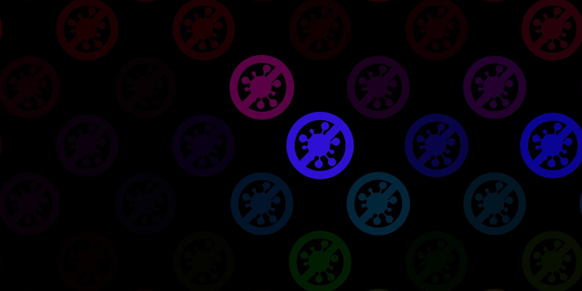 padrão de vetor multicolorido escuro com elementos de coronavírus.