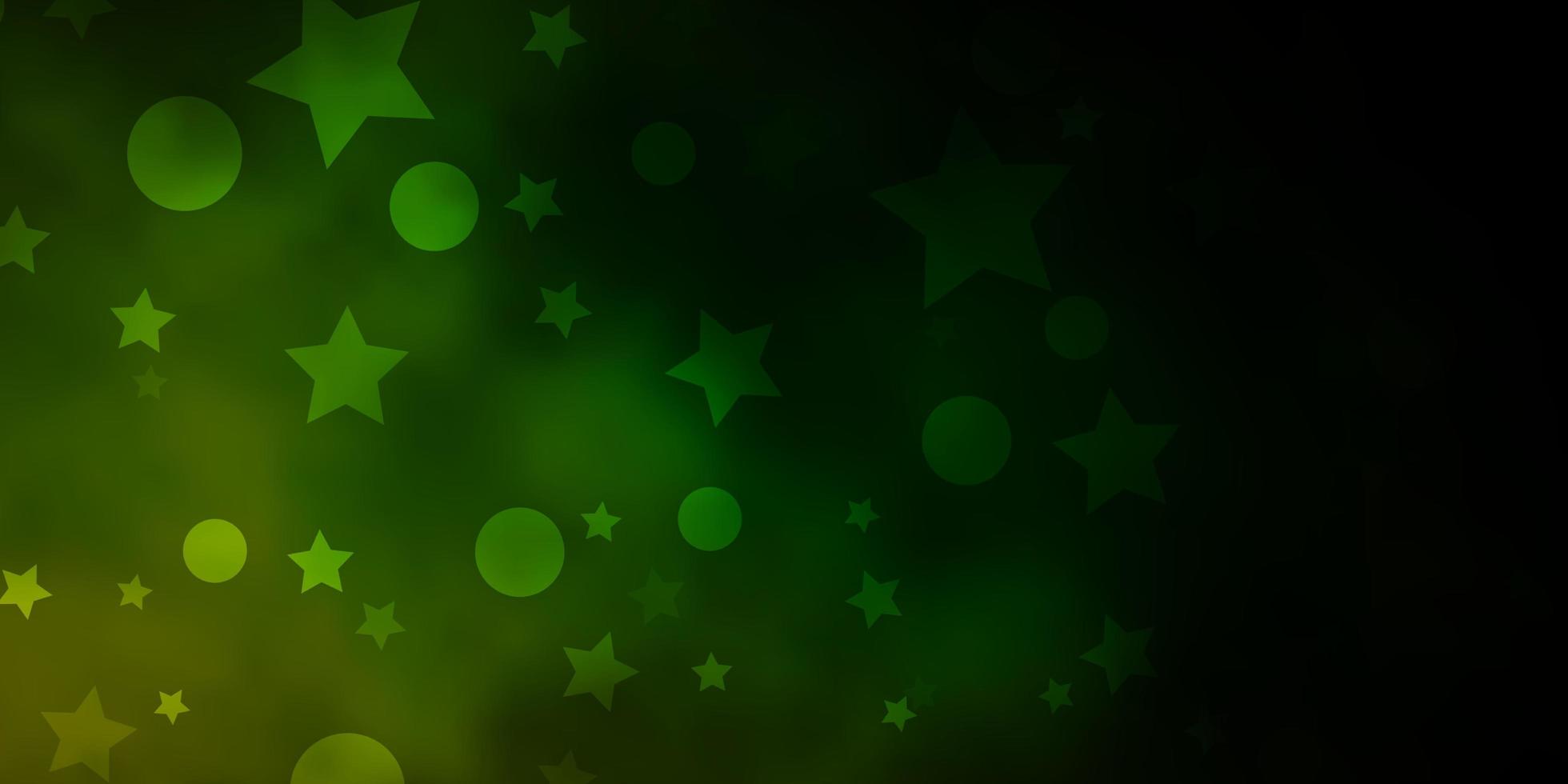 padrão de vetor verde escuro e amarelo com círculos, estrelas.