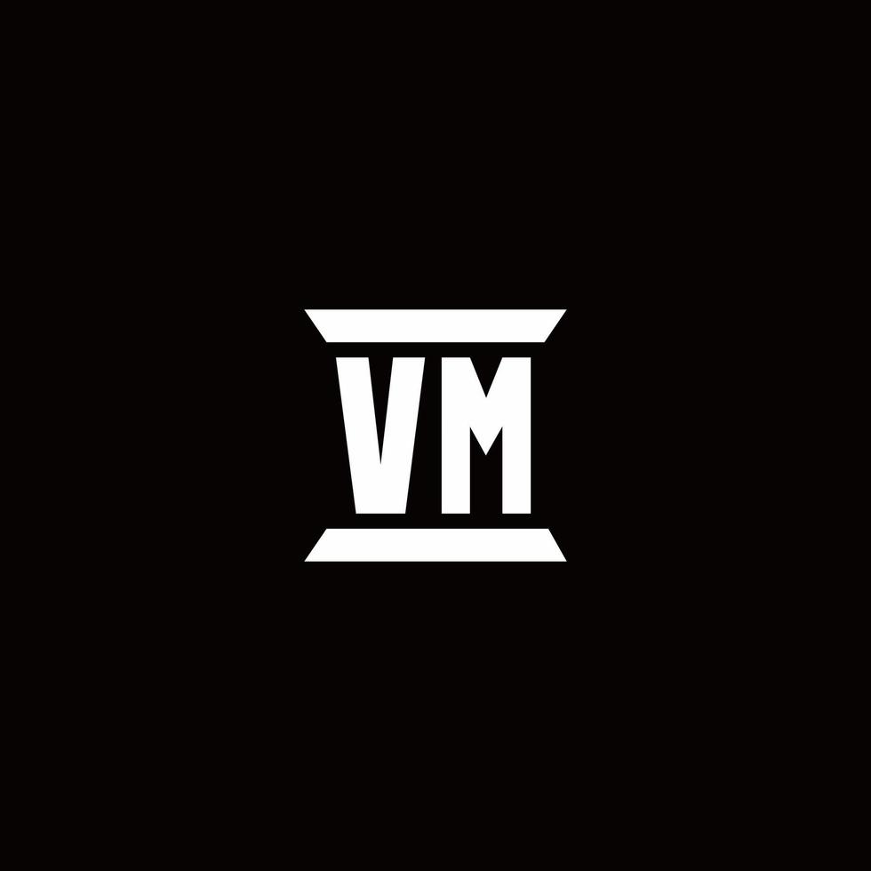 Monograma do logotipo da vm com modelo de design em forma de pilar vetor