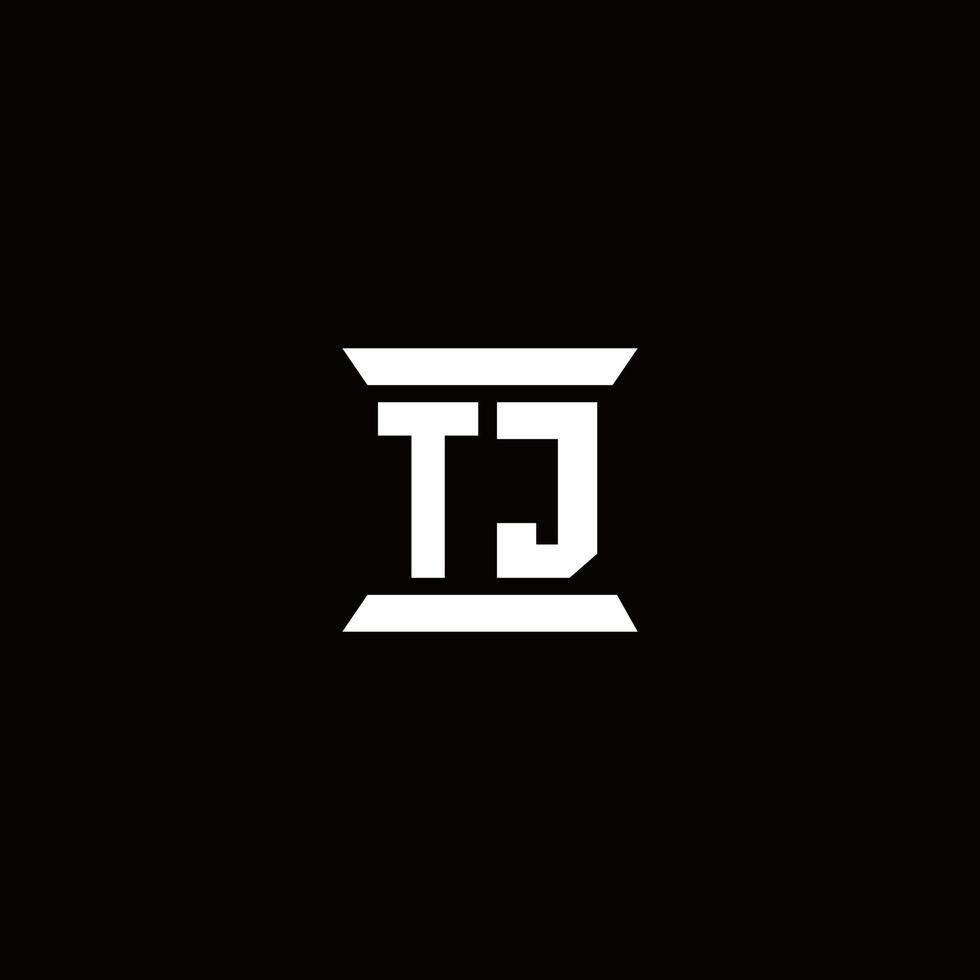 Monograma do logotipo tj com modelo de design em forma de pilar vetor