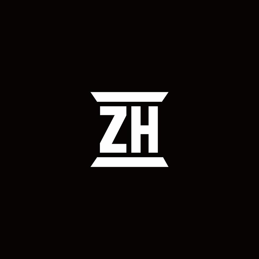 Monograma do logotipo zh com modelo de design em forma de pilar vetor