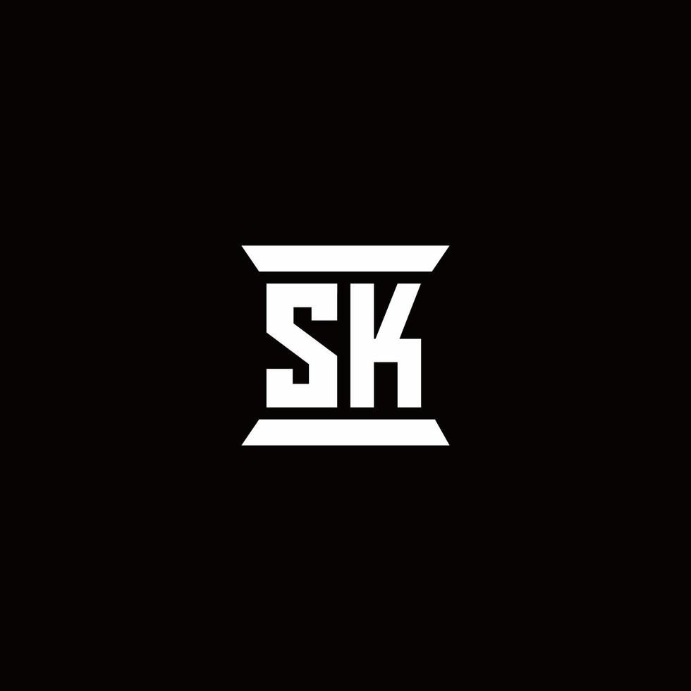 Monograma do logotipo sk com modelo de design em forma de pilar vetor