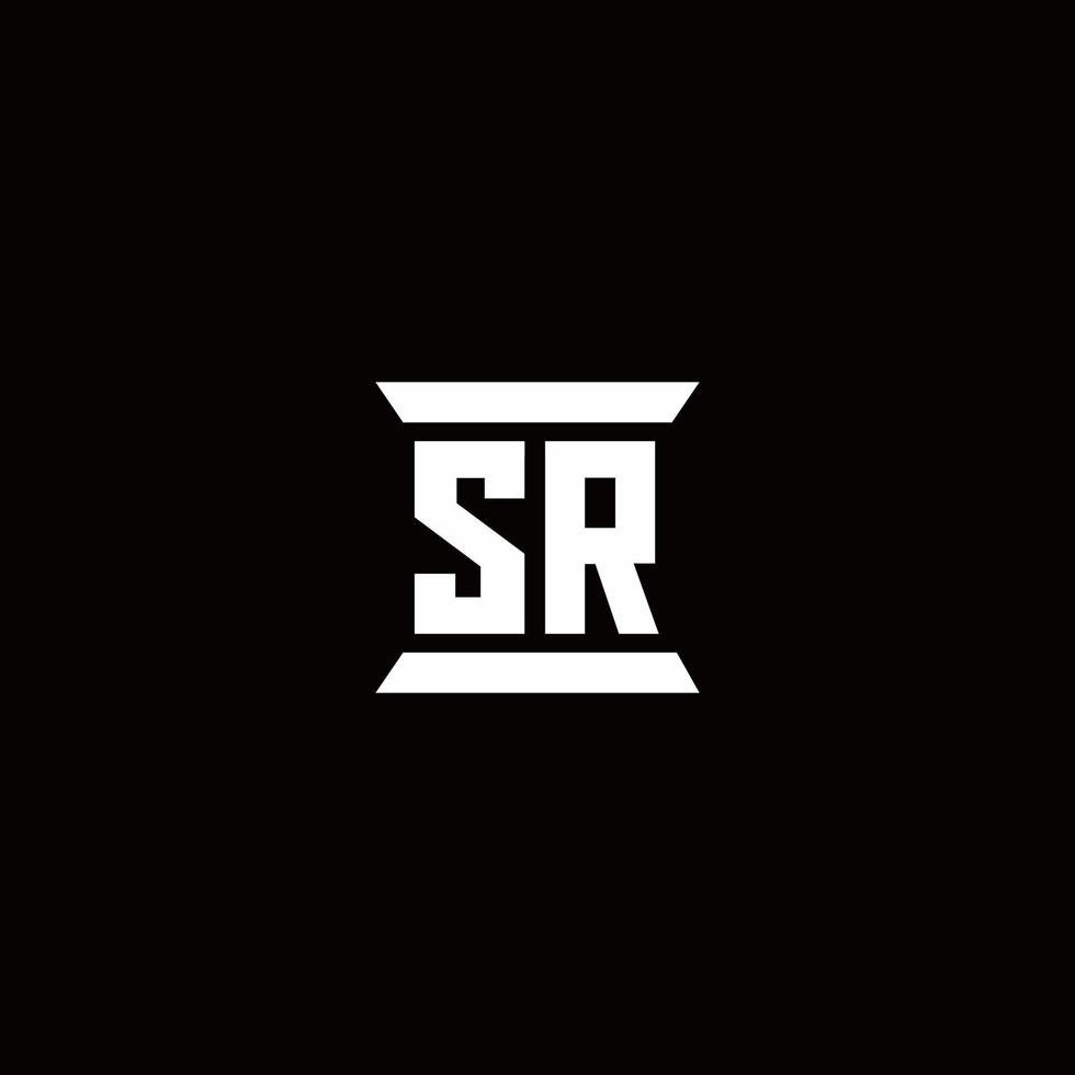 Monograma do logotipo sr com modelo de design de forma de pilar vetor