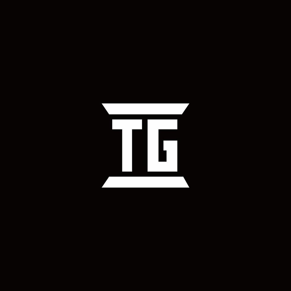 Monograma do logotipo tg com modelo de design em forma de pilar vetor