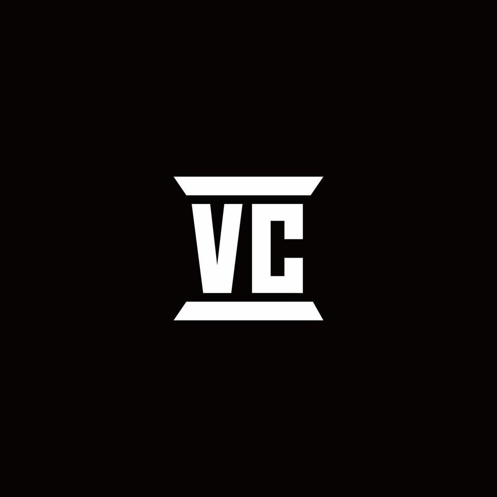 Monograma do logotipo da vc com modelo de design em forma de pilar vetor