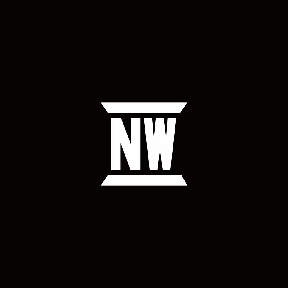 Monograma do logotipo da nw com modelo de design em forma de pilar vetor
