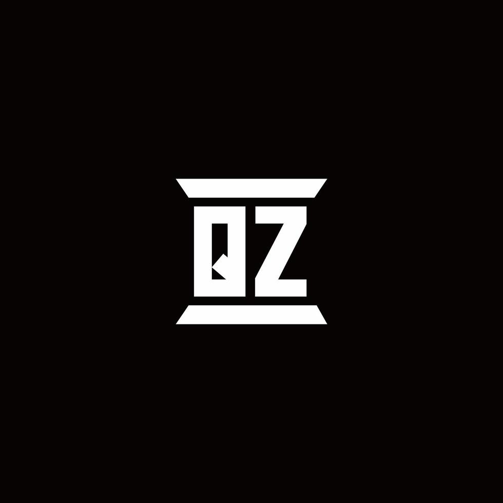 Monograma do logotipo qz com modelo de design em forma de pilar vetor