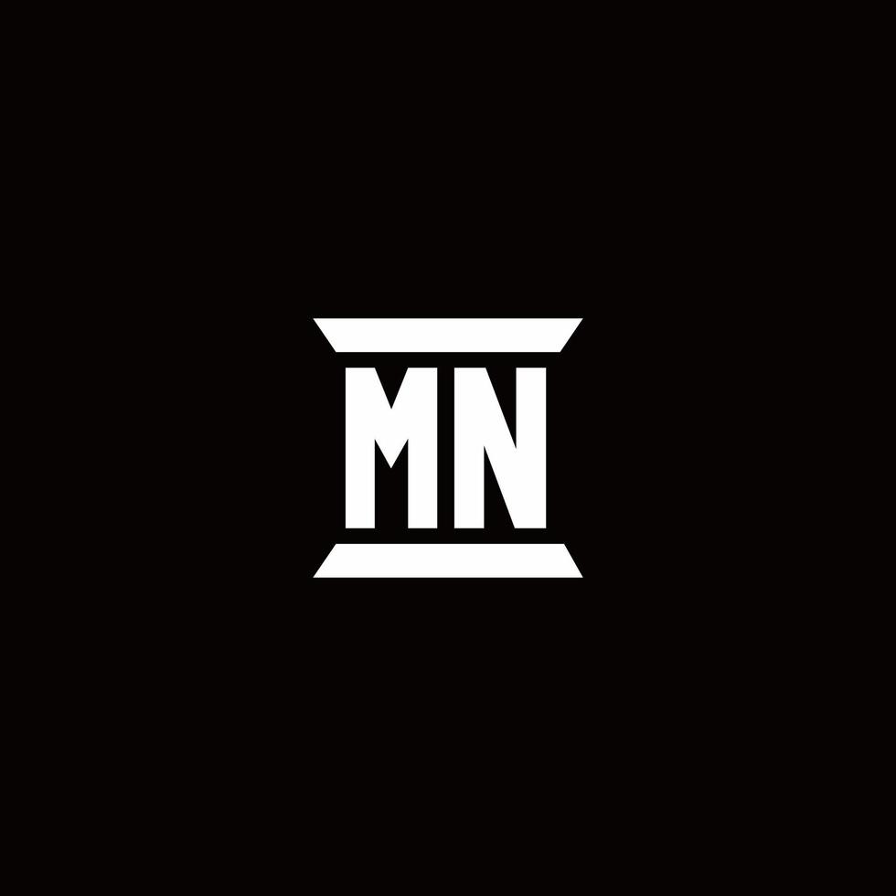 Monograma do logotipo da mn com modelo de design em forma de pilar vetor