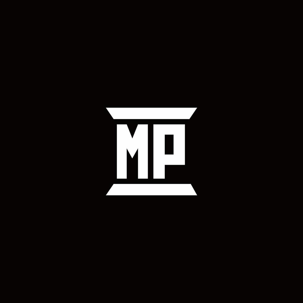 Monograma de logotipo mp com modelo de design em forma de pilar vetor