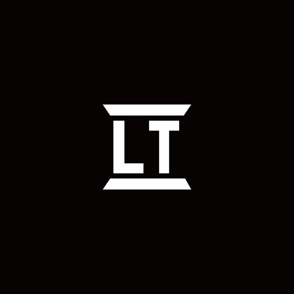 Monograma do logotipo lt com modelo de design em forma de pilar vetor