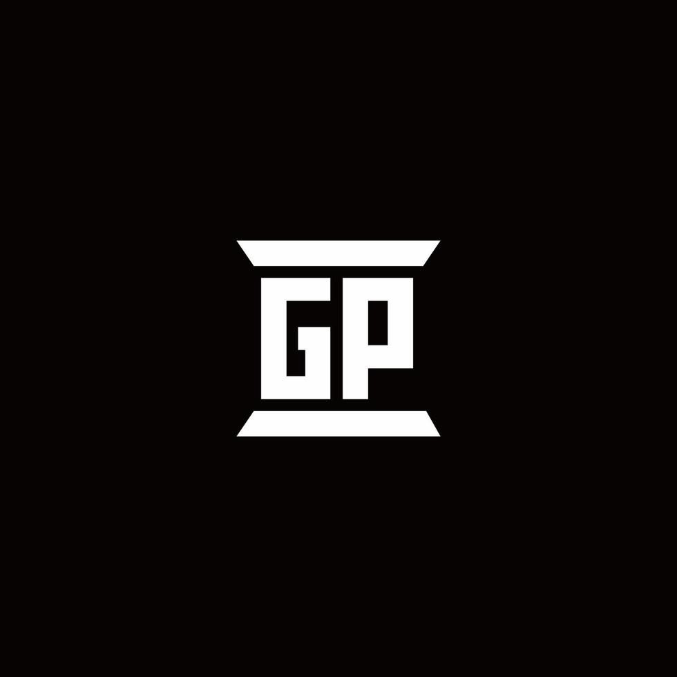 Monograma do logotipo da gp com modelo de design em forma de pilar vetor