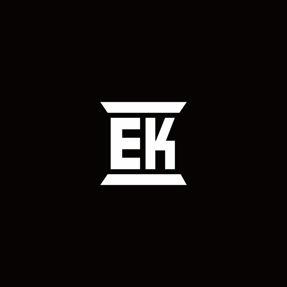 Monograma do logotipo da ek com modelo de design em forma de pilar vetor