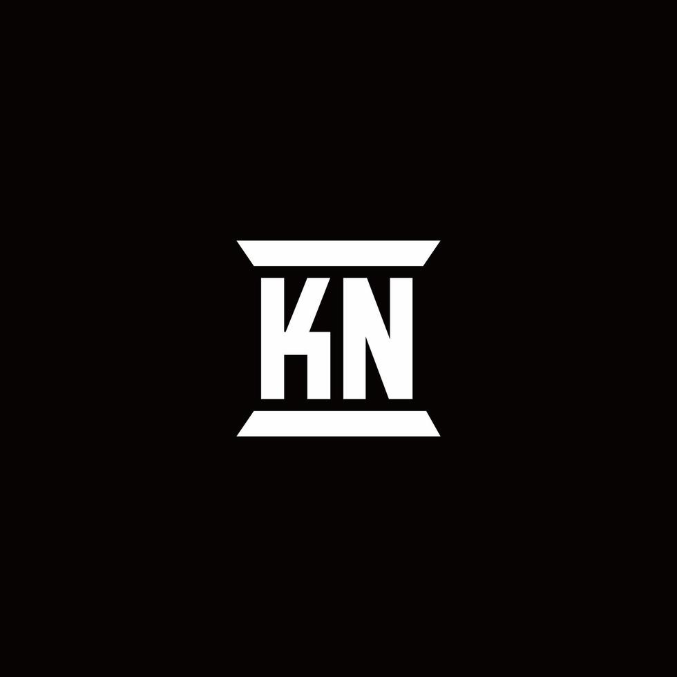 Monograma do logotipo kn com modelo de design em forma de pilar vetor