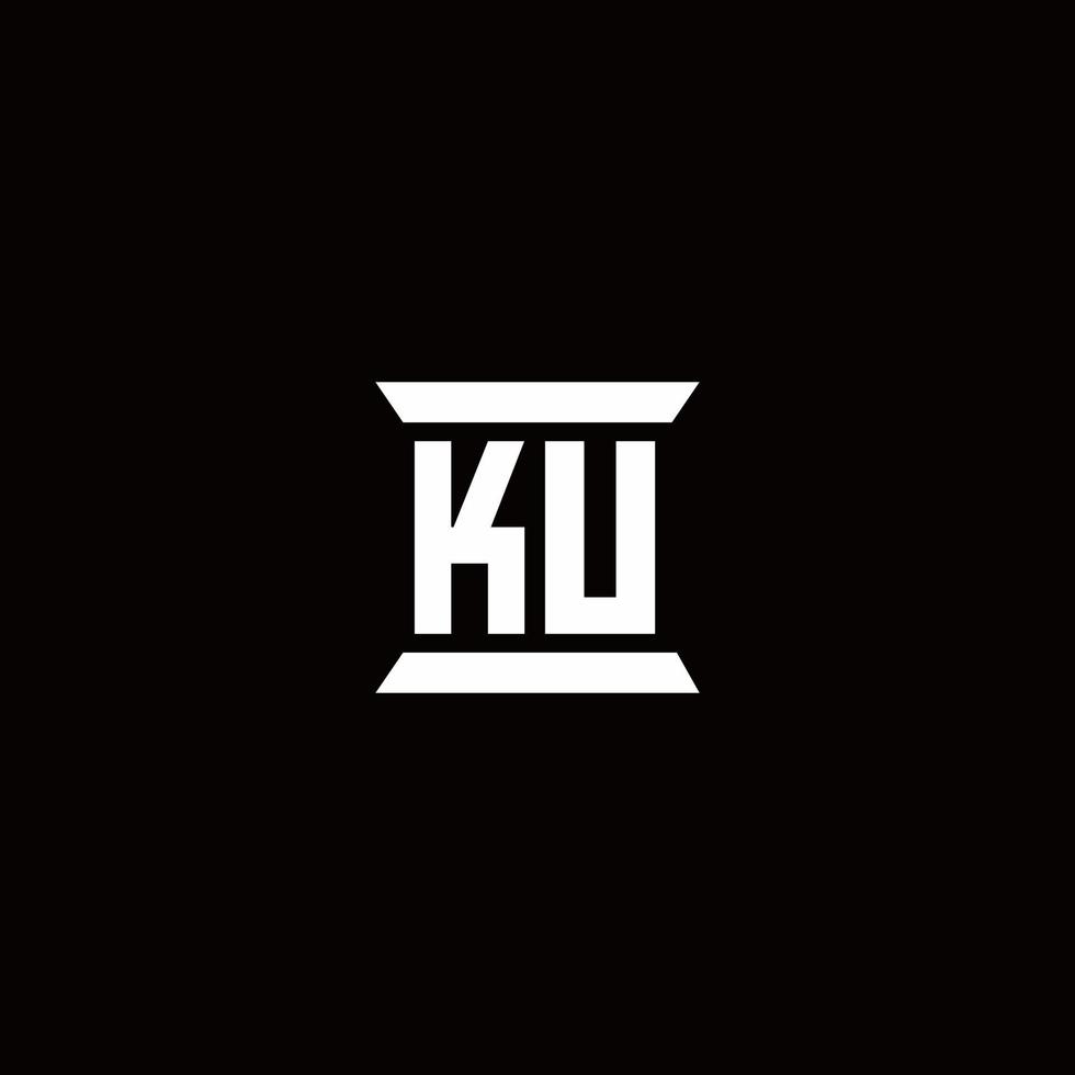 Monograma do logotipo ku com modelo de design em forma de pilar vetor