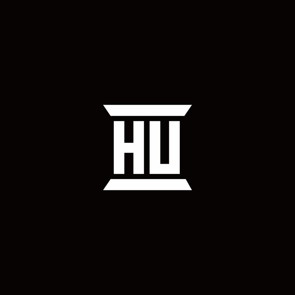 Monograma de logotipo hu com modelo de design em forma de pilar vetor