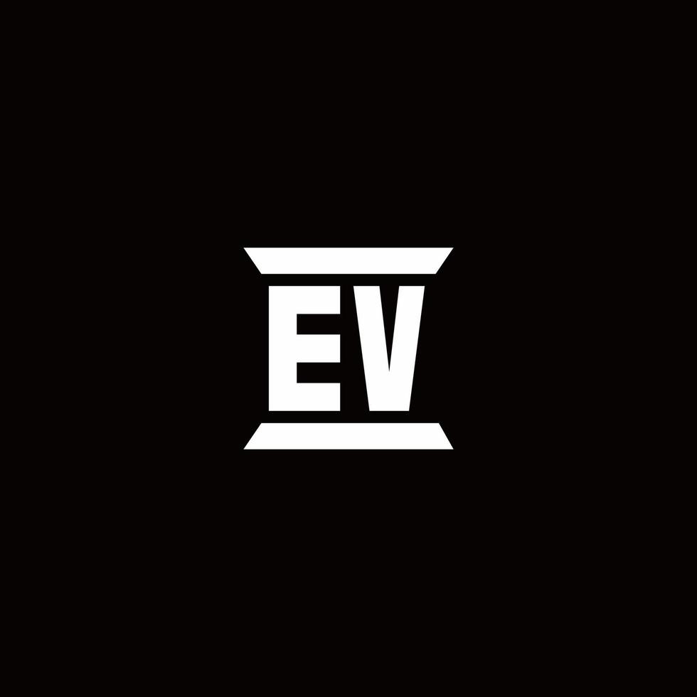 monograma do logotipo ev com modelo de design de forma de pilar vetor