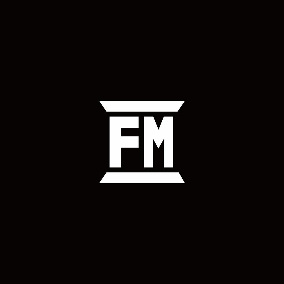 Monograma de logotipo fm com modelo de design em forma de pilar vetor